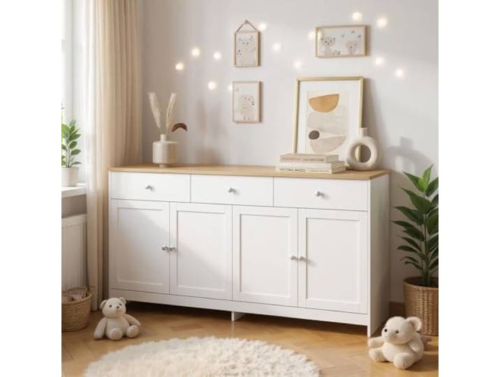 FurnitureR Moderne weiße Kommode, platzsparendes Design, MDF-Material, geräumiger Stauraum, Baby- und Kindermöbel, ästhetische Wahl für Wohnzimmer