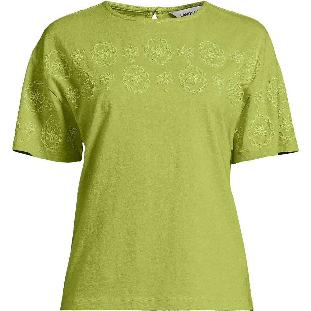 Flammgarn-Shirt mit Stickereien für Damen, Damen, size: regular, Grün, Baumwolle, by Lands' End