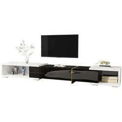 Moderner TV-Schrank 140-260 cm in Weißer Marmoroptik mit Hochglanz-Matt-Finish und goldenen Verzierungen