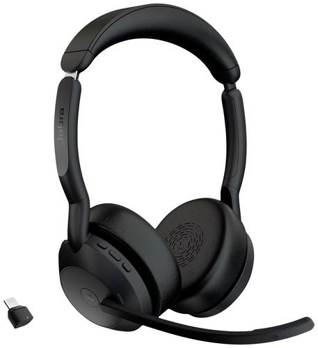 Jabra Evolve 2 55 MS Stereo On Ear Headset Bluetooth Stereo Schwarz Noise Cancelling, Mikrofon-Rauschunterdrückung Computer