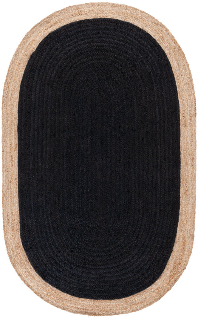Beachcrest Home Rocco Jute / Sisal Hand Woven Area Rug Black Oval 122 x 183cm