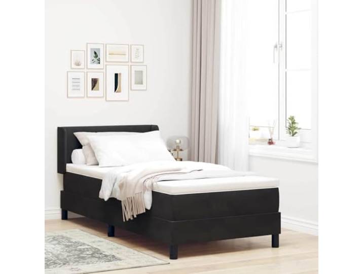 Boxspringbett Polsterstoff Minimalistisches Design 200 x 90 cm Schwarz Boxspringbett mit Matratze Schwarz 200x90 cm Polsterbett Einzelbett mit verstellbarem Kopfteil Lattenrost Modernes
