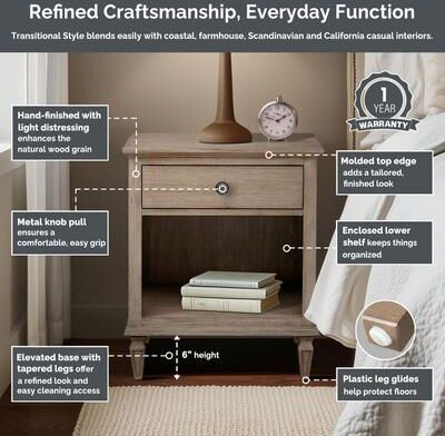 Madison Park Signature Victoria One-drawer Wood Nightstand with Shelf