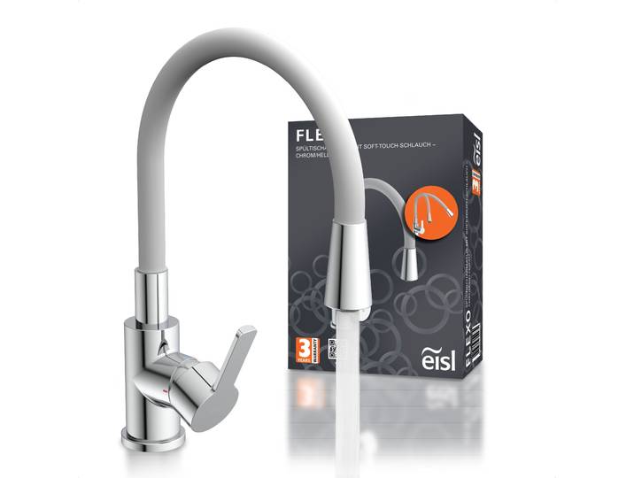 Spültischarmatur EISL Flexo , grau (hellgrau, chrom), B:5,3cm H:34,5cm T:24,5cm, Edelstahl, Armaturen, Spültischarmatur, Küchenarmatur, flexibel, Soft-Touch, Eco-Click, Cold-Start, 360