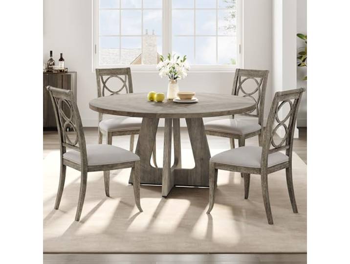 Thaookte Runder Esstisch 120 cm Küchentisch Für Esszimmer Wohnzimmer, Esszimmertische Für 4-6 Personen, Esstisch Mit Holztischplatte Und Beinen, Rustikales, Grau (Nur Tisch)
