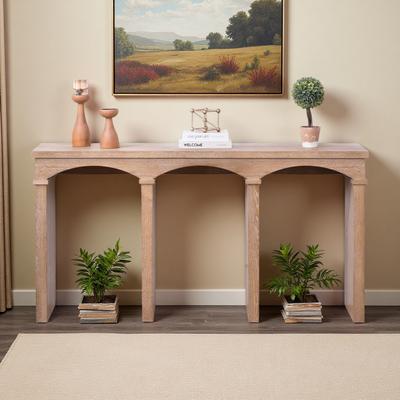 ZWYO HOSIMU "60"" Manufactured Wood Console Table - Rustic Narrow Entryway Table with Decorative Arched Legs, Wood Finish, Long Sofa Table"