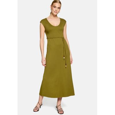 Maxikleid ZERO "Damen mit Gürtel", Damen, Gr. 36, Normalgrößen, Popeline, grün (fir grün), Popeline, Obermaterial: 97% Baumwolle, 3% Elasthan, A-Linie lang, V-Ausschnitt, Kleider Maxikleid, Material