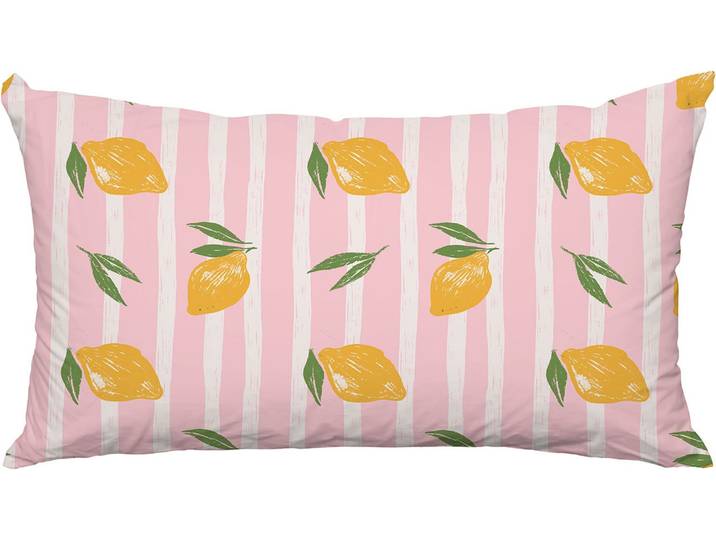 Dekokissen QUEENCE Zitronen Rosa , rosa (rosa weiß, bedruckt gemustert gestreift), B:60cm L:40cm, Polyester, Dekokissen_Sitzkissen_Kissenhüllen, Dekokissen, Premium Outdoor Kissenbezug; Format: 60x40 cm