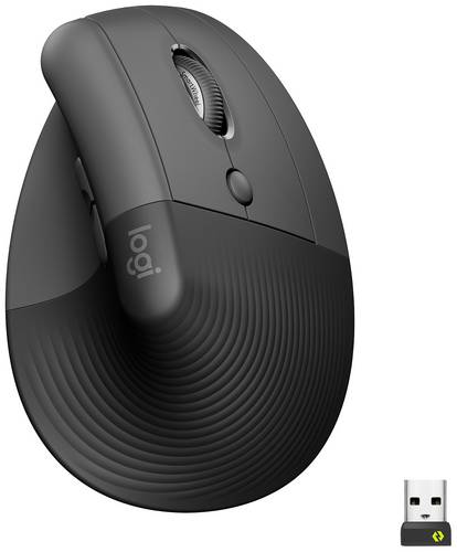 Logitech Lift Vertical Ergonomic Mouse Ergonomische Maus Bluetooth, Funk Optisch Graphite 6 Tasten 4000 dpi Ergonomisch
