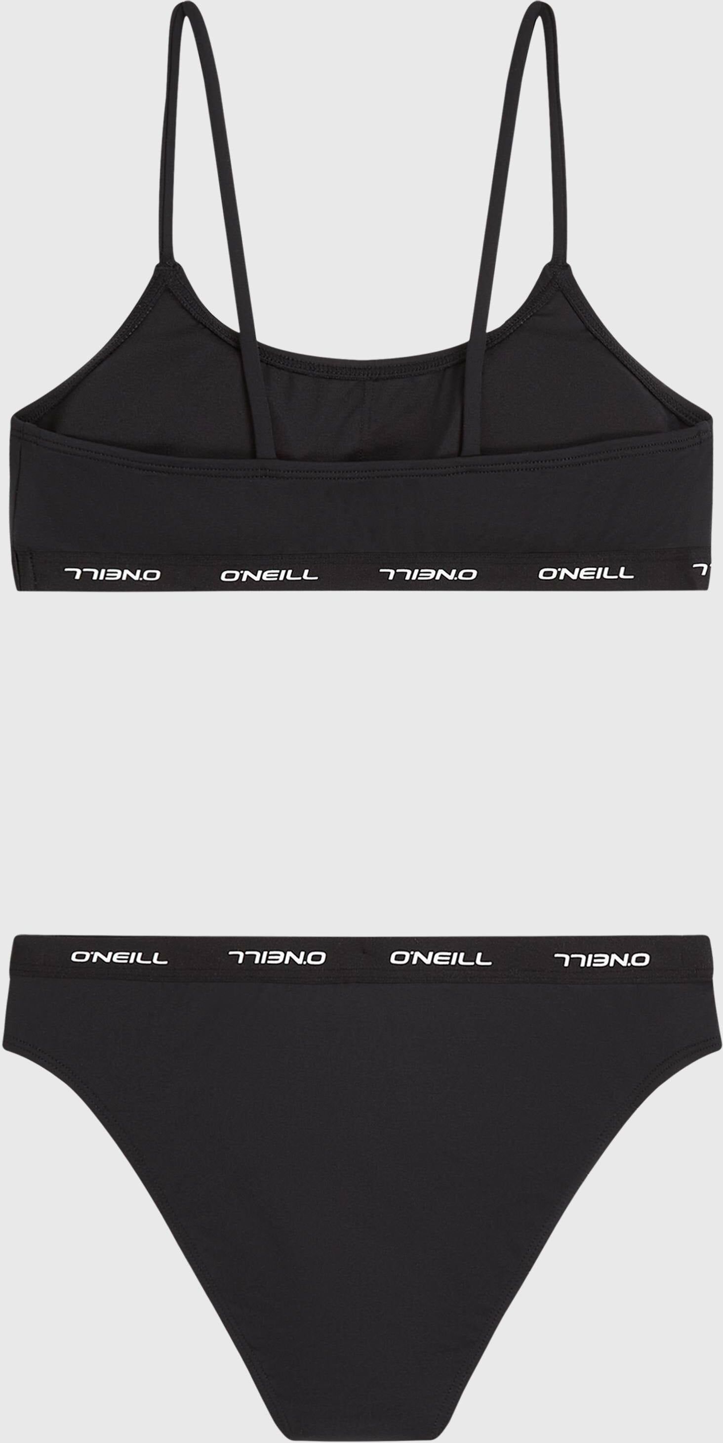 Bandeau-Bikini O'NEILL "O'NEILL SPORT BIKINI SET", Mädchen, Gr. 128 (122), N-Gr, schwarz (schwarz out), Obermaterial: 82% Polyamid, 18% Elasthan. Futter: 92% Polyester, 8% Elasthan, Bikini-Sets Bandeau-Bikini, sportliches Bikini-Set, elastischer Bund mit 
