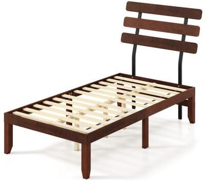 Costway Twin Size Bed Frame 15.5 Inch Solid Wood Platform Bed with Retro Headboard