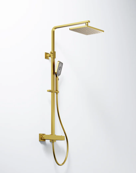Steinberg Serie 342 Brauseset 3422721 BG mit Aufputz-Thermostatarmatur, Regen-/Handbrause, Brushed Gold