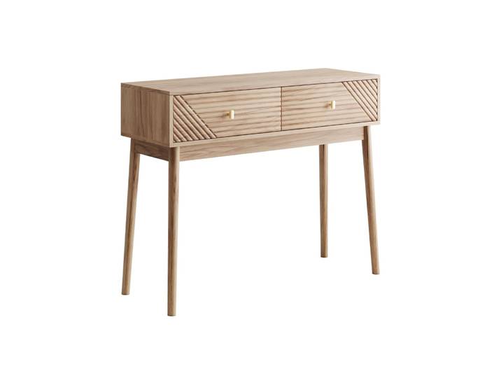 Bureau console élégant effet chêne avec tiroirs 100x35x80cm