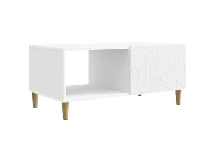 LKJephalotrope Couchtisch Weiß 90x50x40 cm Holzwerkstoff mit Tür Moderner Sofatisch fürs Wohnzimmer mit Eukalyptus-Holzbeinen, unterem Ablagefach und Tür für ordentliche Aufbewahrung.
