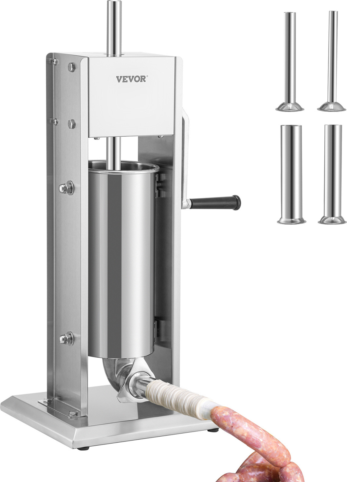 VEVOR handmatige worstvuller met 5 liter capaciteit en opzetstukken van 37, 30, 21 en 15 mm