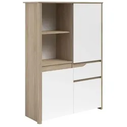 Parisot, Kommode + Sideboard, Hohes Sideboard - BETTY - Weiss / Eiche - 3 Türen - 1 Schublade -