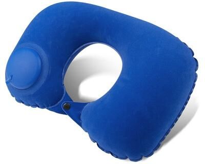 Healfit Counter Portable Inflatable Flocking Neck Pillow, Self Fill & Foldable, Ideal For Outdoor Travel Business Trips Camping medium Blue