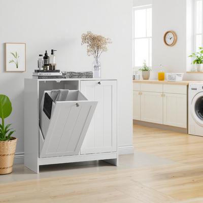 Tilted Laundry Hamper with Removable Basket, Hidden Laundry Hamper, Bathroom Laundry Hamper Storage Cabinet