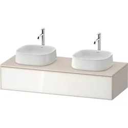 Duravit Zencha Konsolenwaschtischunterbau, 1300x550mm,1 Auszug, 2 Ausschnitte, ZE4813B64830000, Farbe: Front: Weiss (Glas)/Korpus: Taupe supermatt
