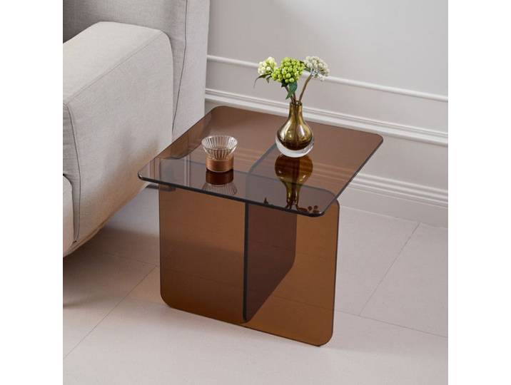 Table basse - Tempered Marron Glass Transparent Side Table pour Salon Chambre table canapé Petite Table de Basse Moderne 45x45x51cm