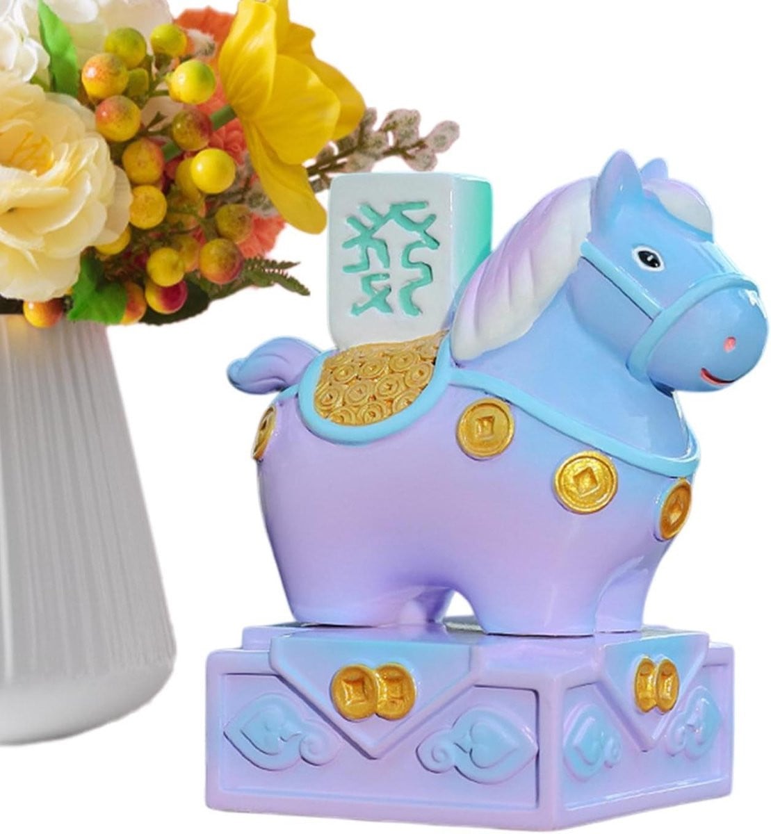 Silvester Paardenbeeldje Goudkleurig Decoratief Dierenfiguur voor op Tafel Hoogte: 8 cm