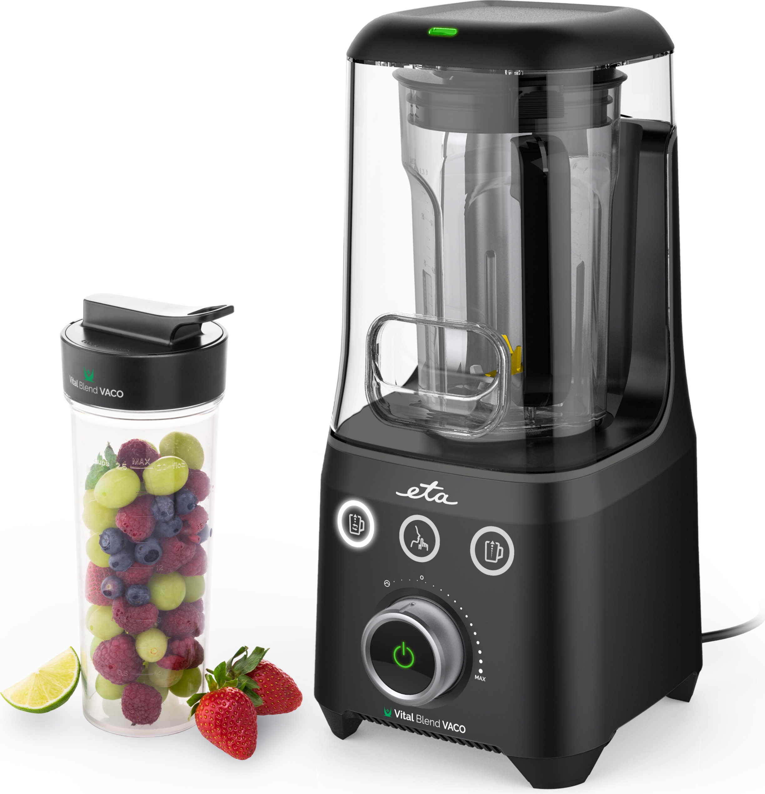 ETA VITAL BLEND VACO Tischmixer ETA410090000, 1500 W, Mixbehälter 1,3 l, bis 32 0000 Drehzahlen/min, PULSE Funktion, Mixen im Vakuum, Titan, BlendeX Aero, BPA free