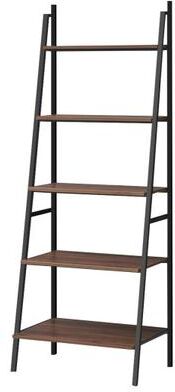 Costway 5 Tier Leaning Bookshelf Wood Metal Bookcase