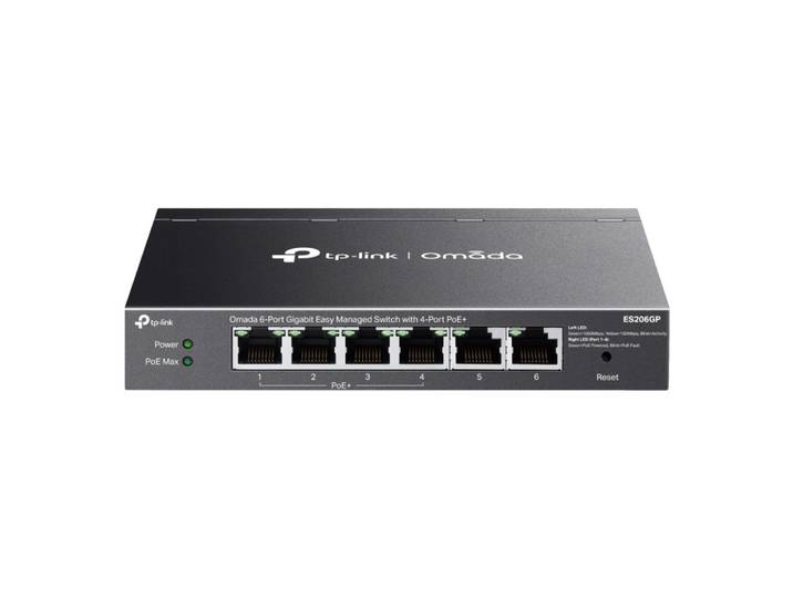 TP-Link Omada ES206GP, Géré, Gigabit Ethernet (10/100/1000), Connexion Ethernet, supportant l'alimentation via ce port (PoE), Montage mural