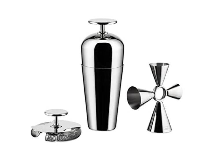Alessi The Tending Box GIA26SET - Service à Cocktail avec Shaker Parisienne\, Passoire Double Bar\, Quadri Combo Jigger\, en Acier Inoxydable 18/10