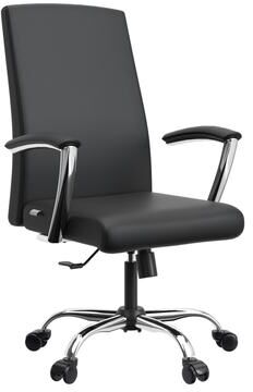 LeisureMod Evander Series Ergonomic Leather Office Chair with Aluminum Frame, Foam Cushion, Fixed Armrests, 360 Swivel and Quick Assembly
