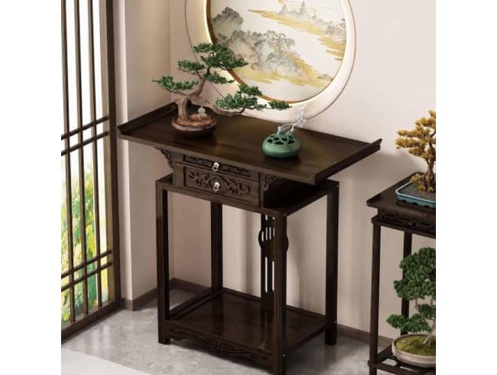 Persönlicher Schrein-Altartisch, Buddhistische，Chinesischer Opferaltar Buddha-Altar-Regal,mit Schublade Und Türen Breite Ablage，für Gebet Meditation Puja，für Tempel Und Wohnungen,Bambus