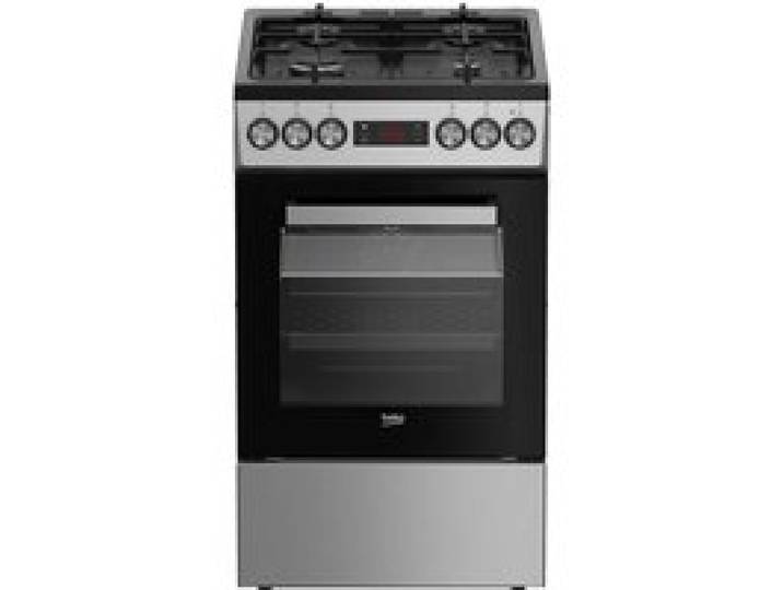 Cuisinière à gaz pose libre gris/argent - BEKO - Four électrique - Grill électrique - Nettoyage à la vapeur