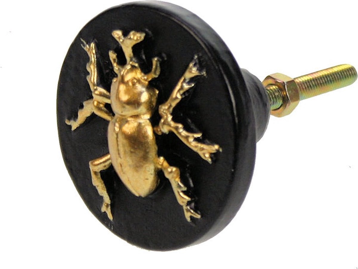 Insect ronde deurknop zwart/goudkleur Ø4,7x6cm