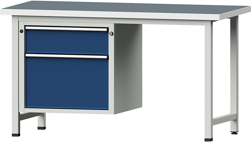 Werkbank, Gestellbauweise Serie V, 2 Schubladen, Universalplatte ANKE