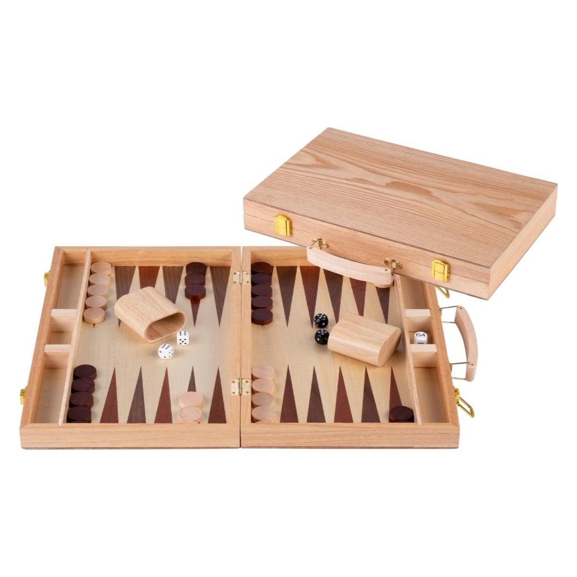 Longfield Backgammon 15" Holz eingelegt mit Holzbechern, 39 x 28 x 5,5 cm (Deutsch, 2 - 6 Spieler) (250536)