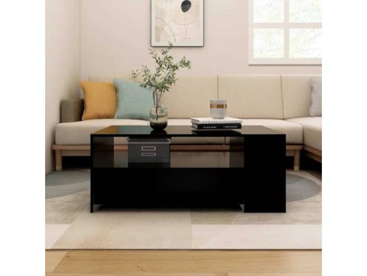 HEFZGDB Couchtisch Schwarz 102x55x42 cm Holzwerkstoff mit Ablage Schubladen Fächern Stauraum Multifunktional Wohnraum Tischplatte