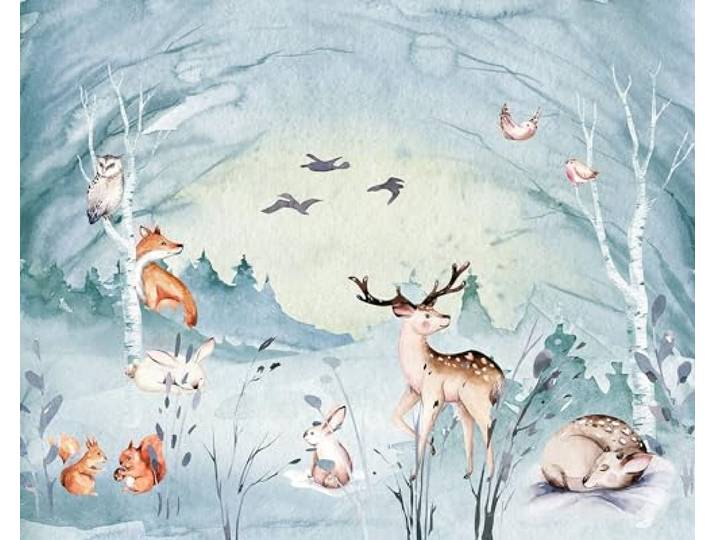 Komar Vlies Fototapete - Animal Sleepover - Größe: 350 x 280 cm (Breite x Höhe) - Babytapete, Waldtiere, Fuschs, Hase, Reh, Kinderzimmer, Tapete - IAX7-0038