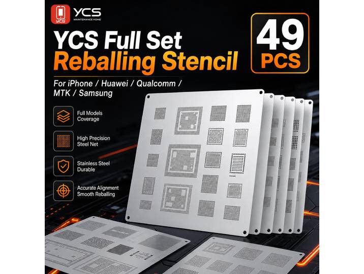 Kit d'outils de réparation YCS pour reballing BGA de CPU, avec pochoirs en acier pour iPhone 17 et série Android, 49 pièces