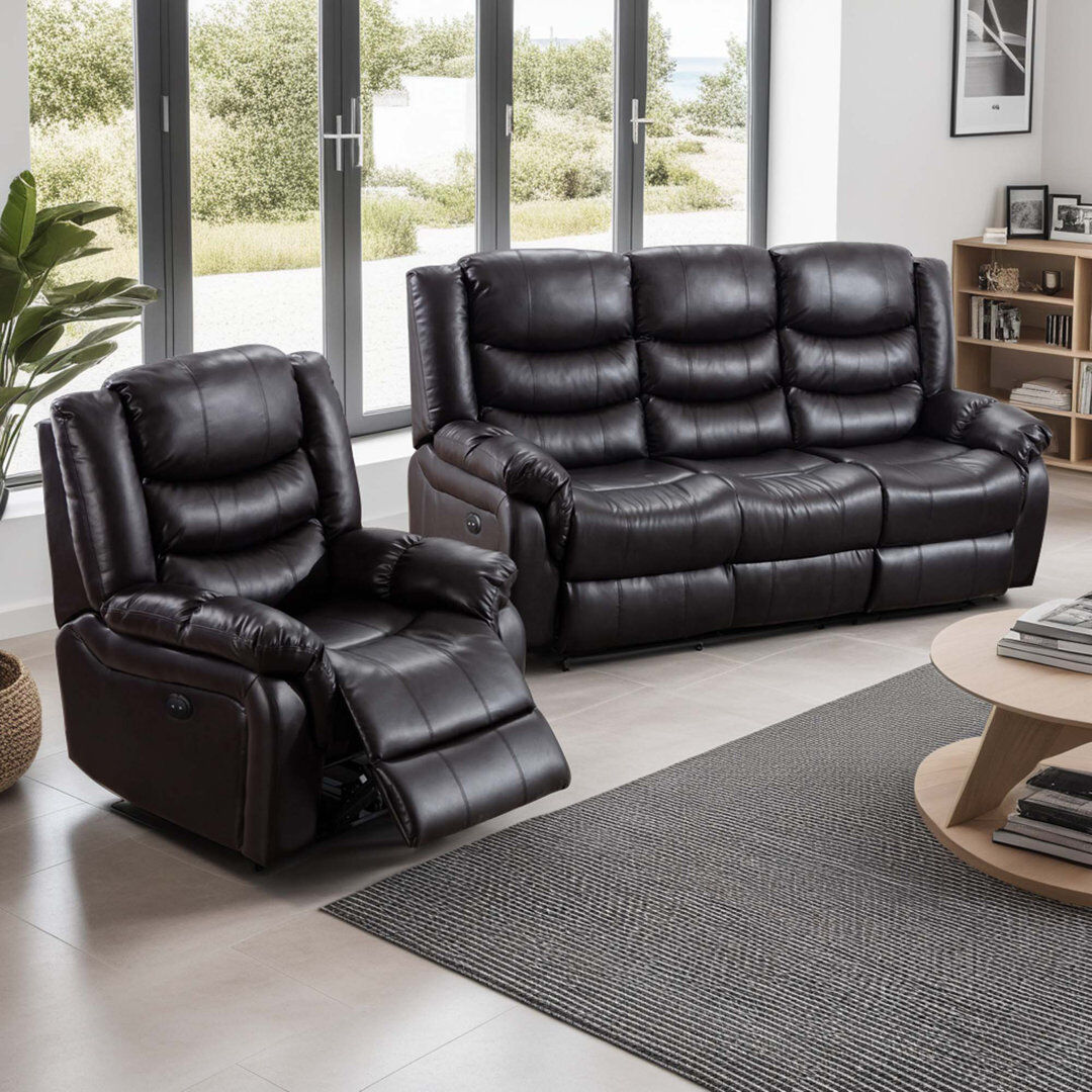 Rosalind Wheeler 2 Piece Faux Leather Reclining and Standard Living Room Set Brown 2