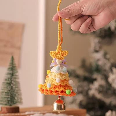 Inspired Deals Hand Knitted Christmas Crochet Tree Ornaments With Bells Decorative Holiday Accents yellow
