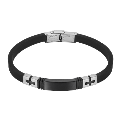 Armband LOTUS "Silent Impact", schwarz (schwarz, edelstahlfarben), Armbänder, Herren, 21cm, Edelstahl Kautschuk, Edelstahl, Kautschuk, Armband