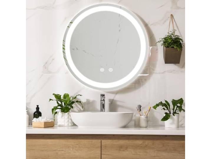 pro.tec LED-Badspiegel Maratea Wandspiegel mit Beleuchtung Warmweiß Neutral Kaltweiß runder Lichtspiegel Ø80cm mit Touch, Antibeschlag, Memory-Funktion dimmbar Silber
