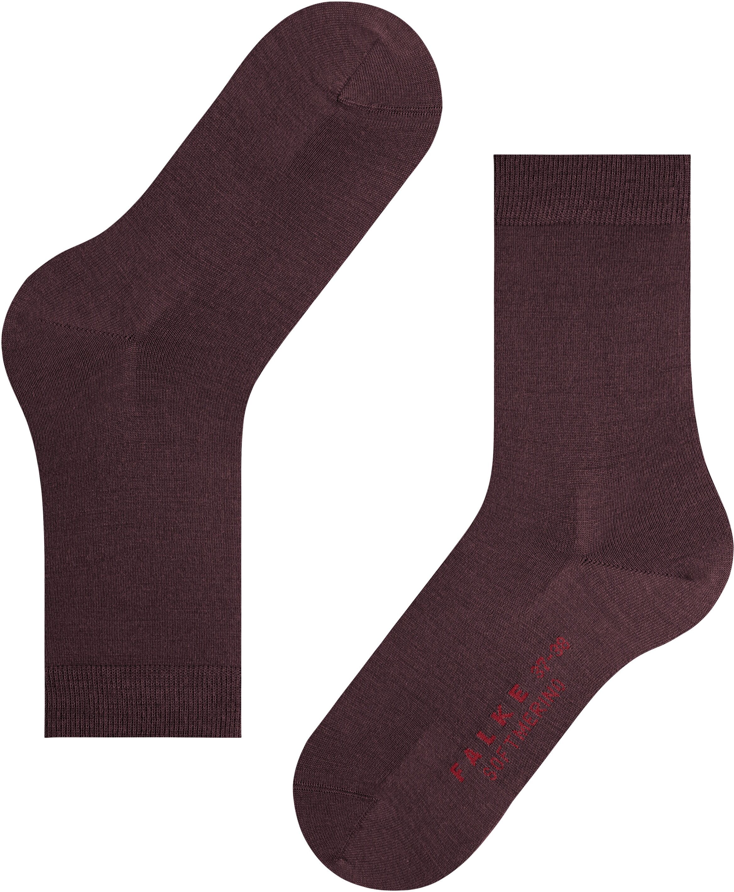 Socken FALKE "Softmerino", Damen, Gr. 37-38, Sockengrösse, braun (8596, barolo), Materialmix, unifarben, Socken Socken, feines Maschenbild, für Alltag und Business, atmungsaktiv 8596, barolo 37-38, Sockengrösse