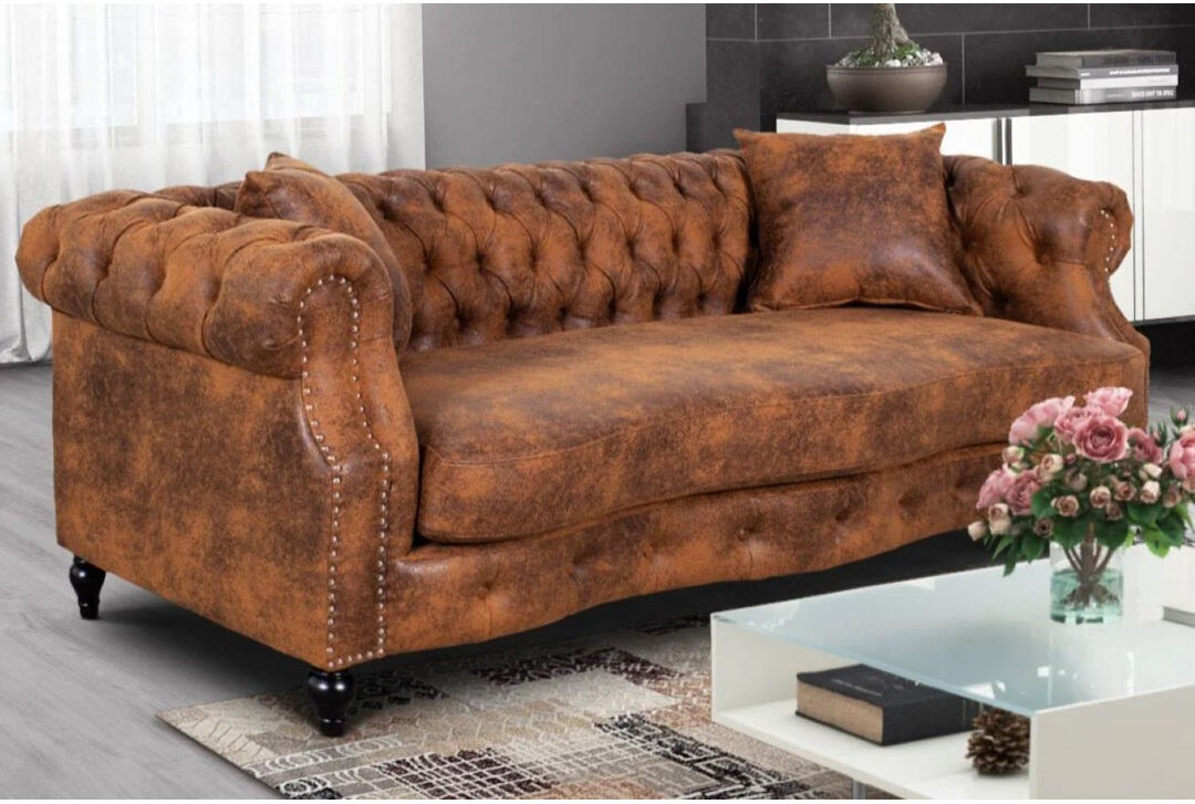 Rosdorf Park Richmond Mogadore Faux Leather Chesterfield Sofa Brown 3
