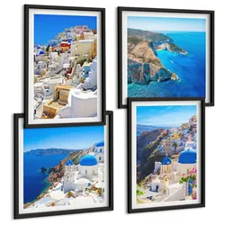 BILDER SET 4er Set - 50x50 cm & 40x60 cm Schwarzer Rahmen - Architekturlandschaft Oia Santorin Griechenland