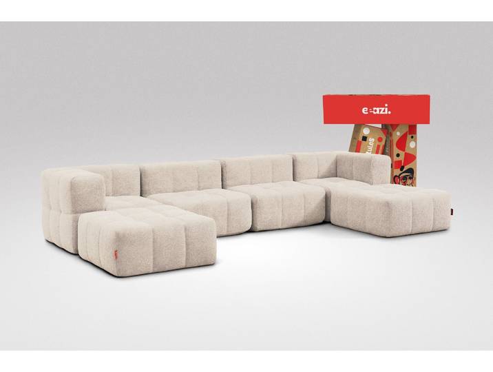 6-tlg. Modulsofa Beige – 2 Eckteile, 2 Mittelteile, 2 Hocker
