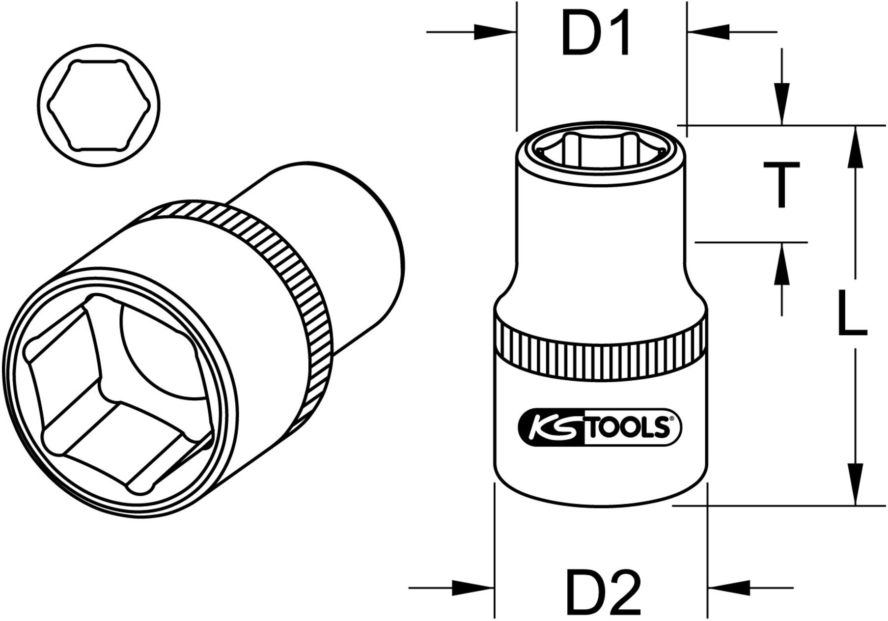KS Tools EDELSTAHL 1/4" 6kant-Stecknuss, 14mm (964.1414)