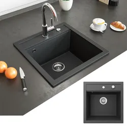 Bergström Granit Spüle Küchenspüle Einbauspüle Spülbecken 490x500mm Schwarz