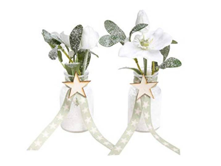 DPI künstliches Christrosen-Mistel-Arrangement im Glas, beschneit (2 Stück) (weiß)