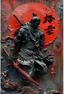 Silver Stone Store Samurai Sword Art Metal Sign Authentic Japanese Warrior Painting For Cafe, Garage & History Themed Room Decor 6 20x30cm